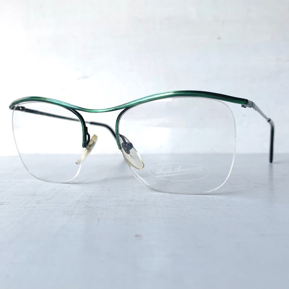 Semi Rimless Anglo American Eyewear MOD M63 Metallic Green 80's Vintage Unisex - Picture 6 of 13